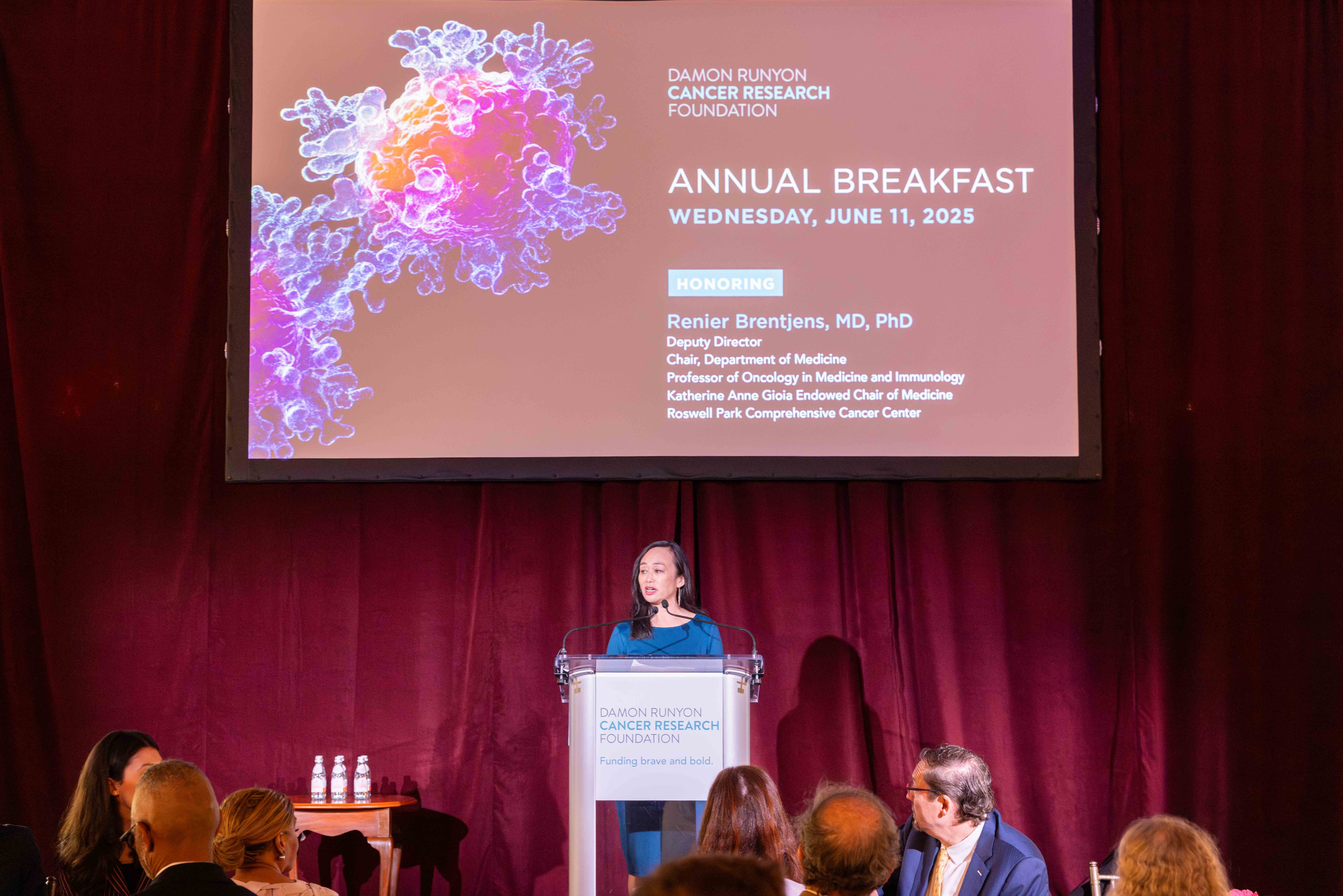 Damon Runyon President and CEO Yung S. Lie, PhD, welcomes guests