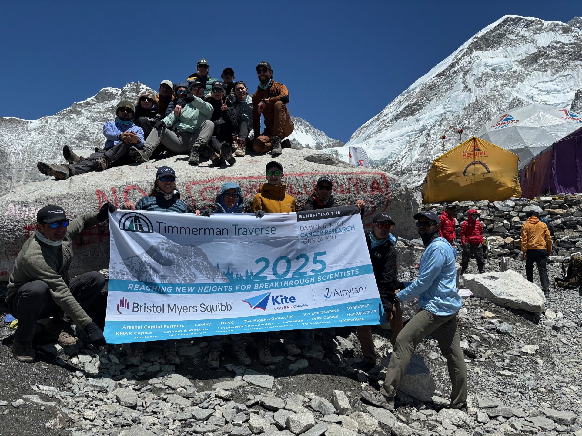 The Timmerman Traverse team at Everest Base Camp on April 12, 2025